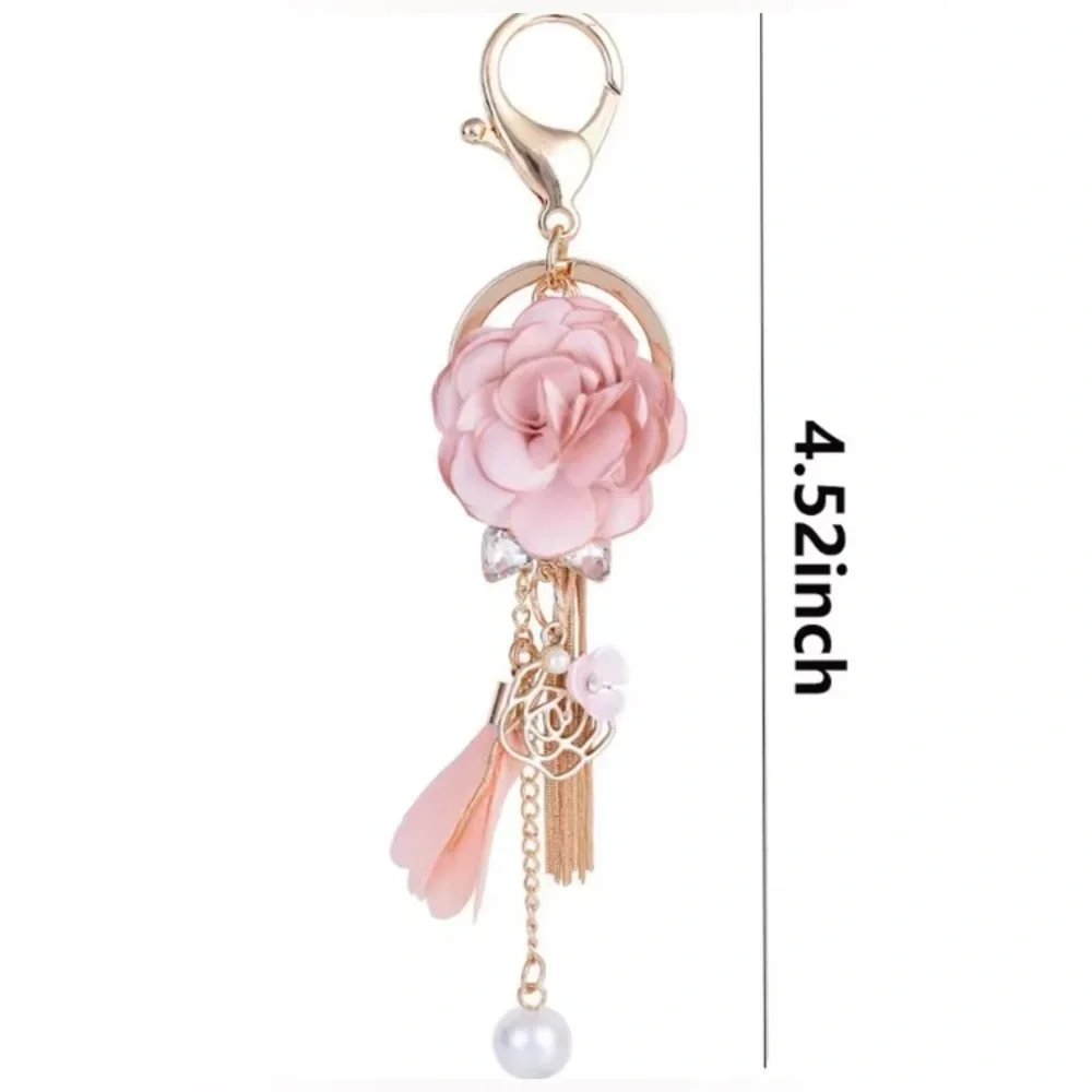 BAG CHARM/KEY CHAIN: Lavender Cloth Flower Pearl Pendant Keychain, NWOT